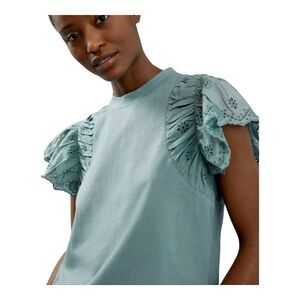 Anthropologie OTHILIA Women's Size SMALL Effie Ruffled Top Blouse Green Cotton